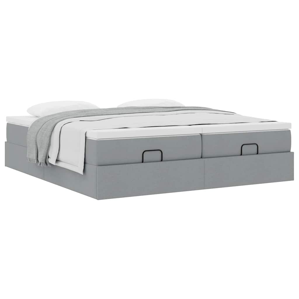 Cadre de lit ottoman et matelas gris clair 160x200cm tissu - XIOS