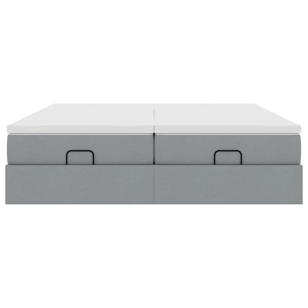 Cadre de lit ottoman et matelas gris clair 160x200cm tissu - XIOS