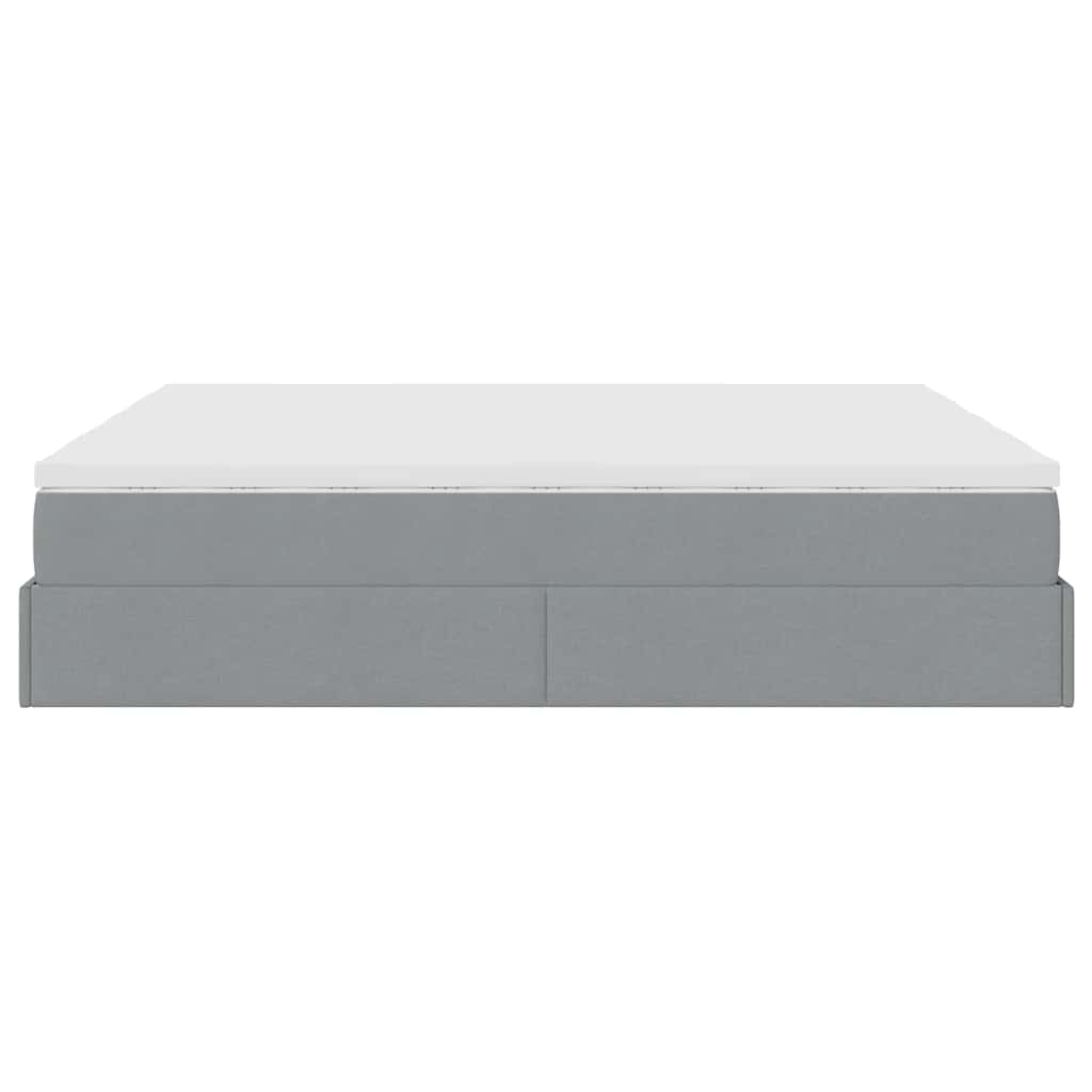 Cadre de lit ottoman et matelas gris clair 160x200cm tissu - XIOS