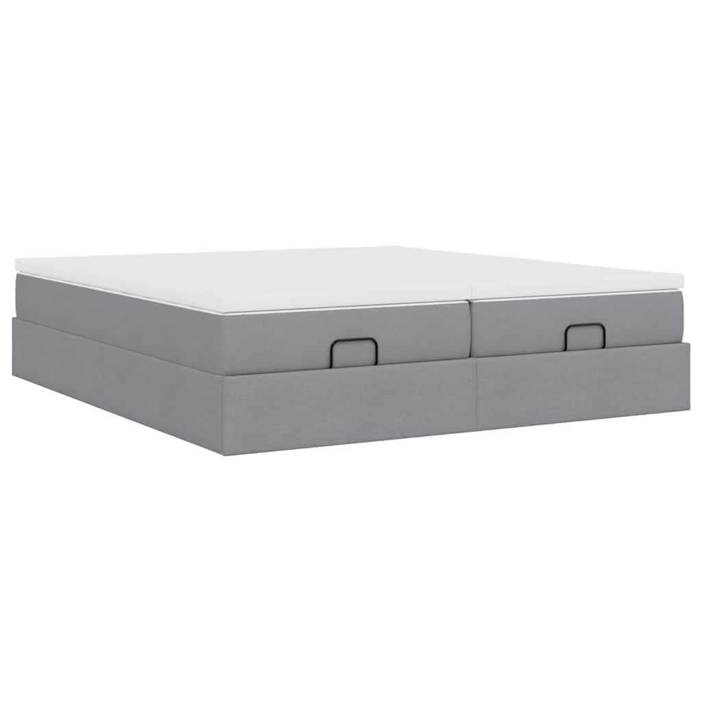 Cadre de lit ottoman et matelas gris clair 160x200cm tissu - XIOS