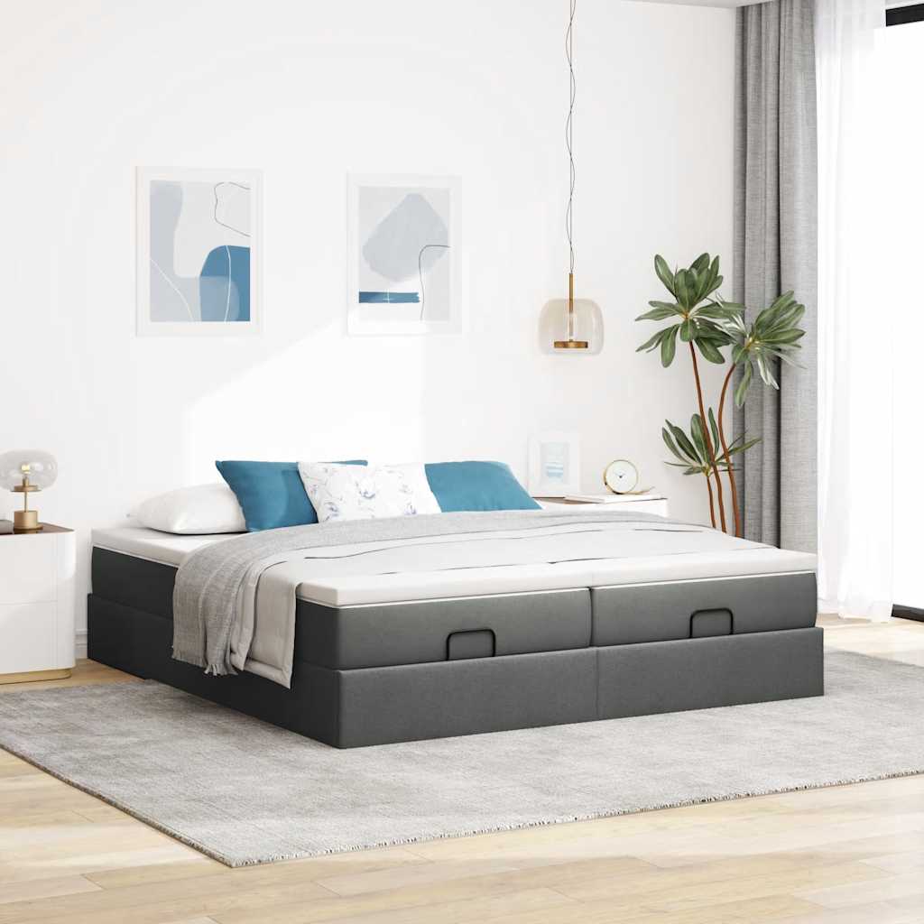 Cadre de lit ottoman avec matelas gris foncé 160x200cm tissu - XIOS