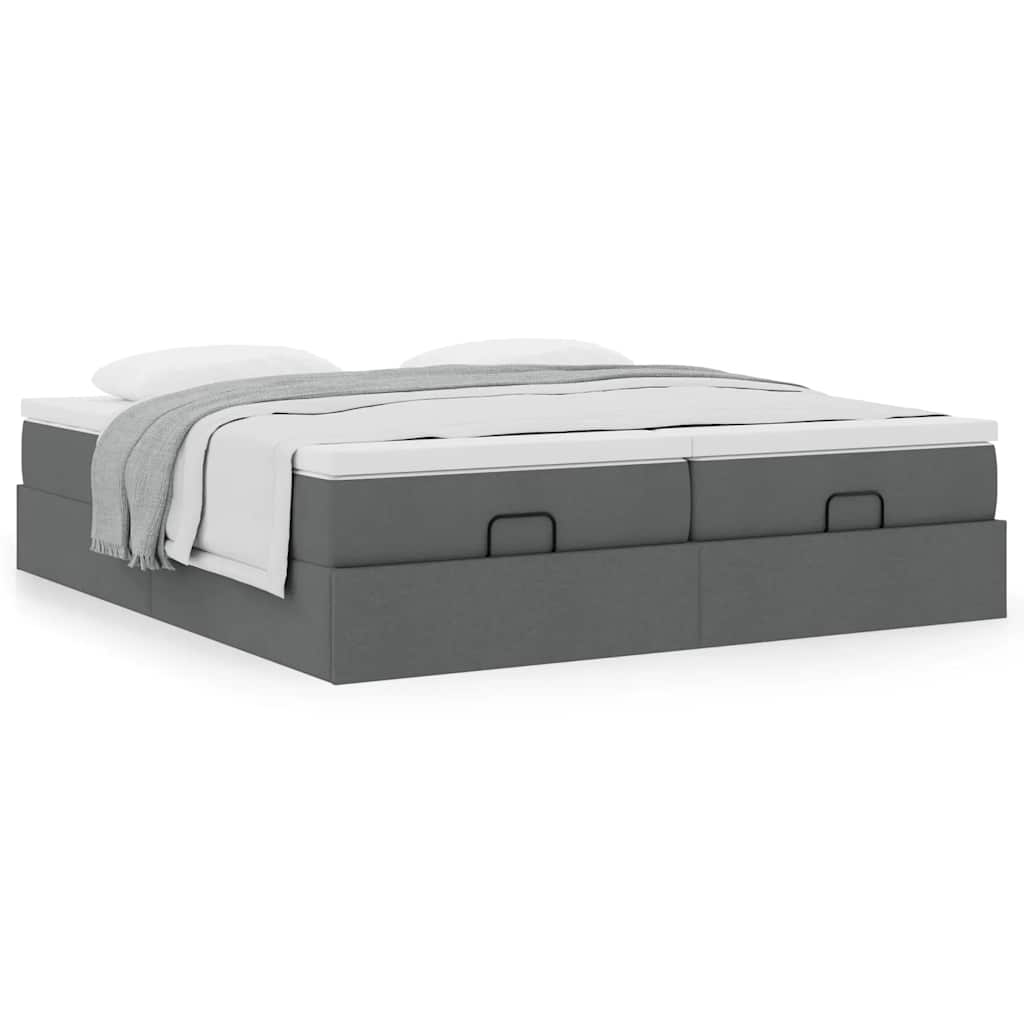 Cadre de lit ottoman avec matelas gris foncé 160x200cm tissu - XIOS