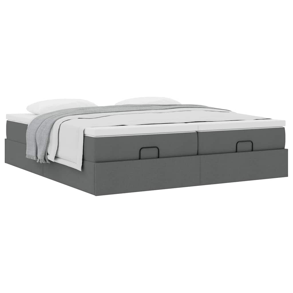 Cadre de lit ottoman avec matelas gris foncé 160x200cm tissu - XIOS