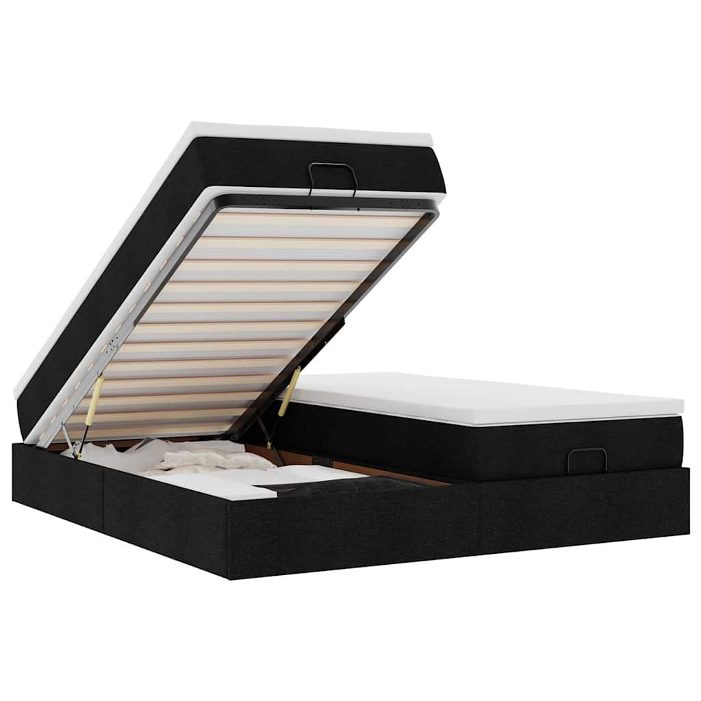 Cadre de lit ottoman avec matelas noir 160x200 cm tissu - XIOS