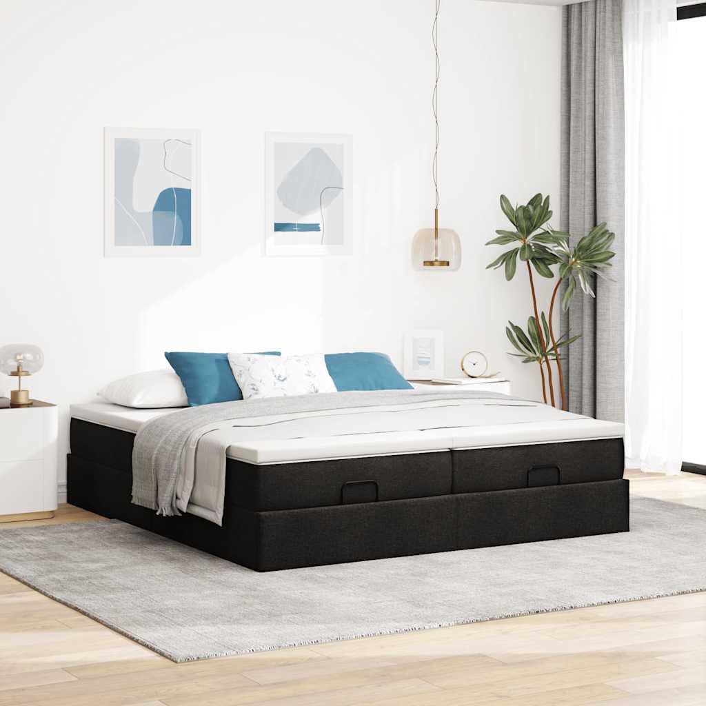 Cadre de lit ottoman avec matelas noir 160x200 cm tissu - XIOS