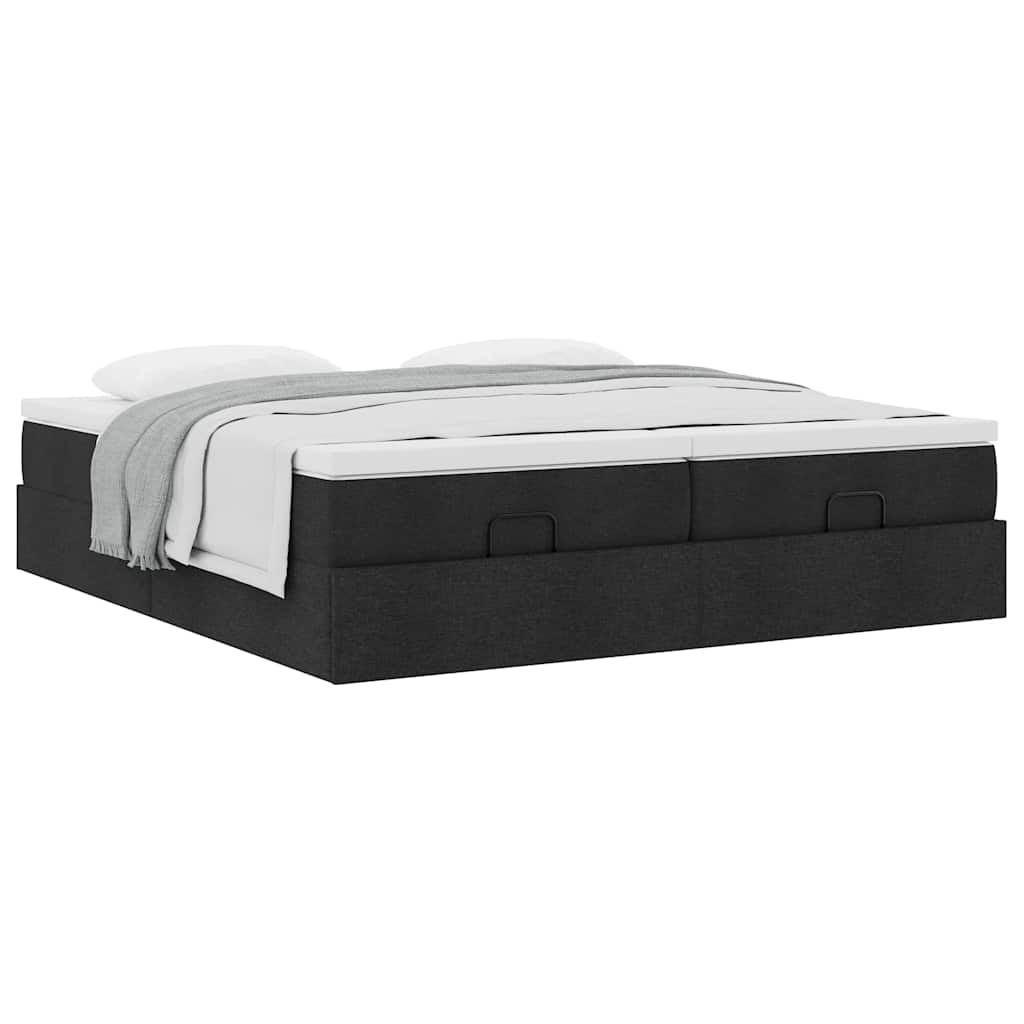 Cadre de lit ottoman avec matelas noir 160x200 cm tissu - XIOS