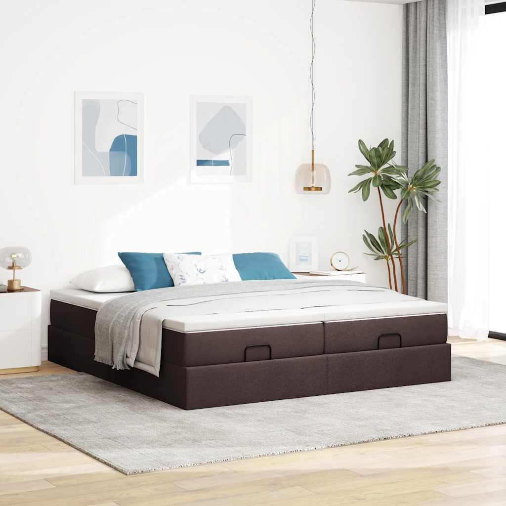 Cadre de lit ottoman avec matelas marron foncé 160x200 cm tissu - XIOS