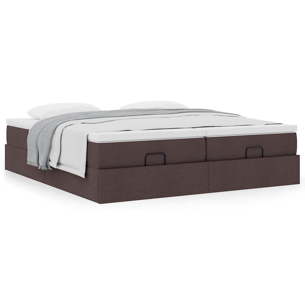 Cadre de lit ottoman avec matelas marron foncé 160x200 cm tissu - XIOS