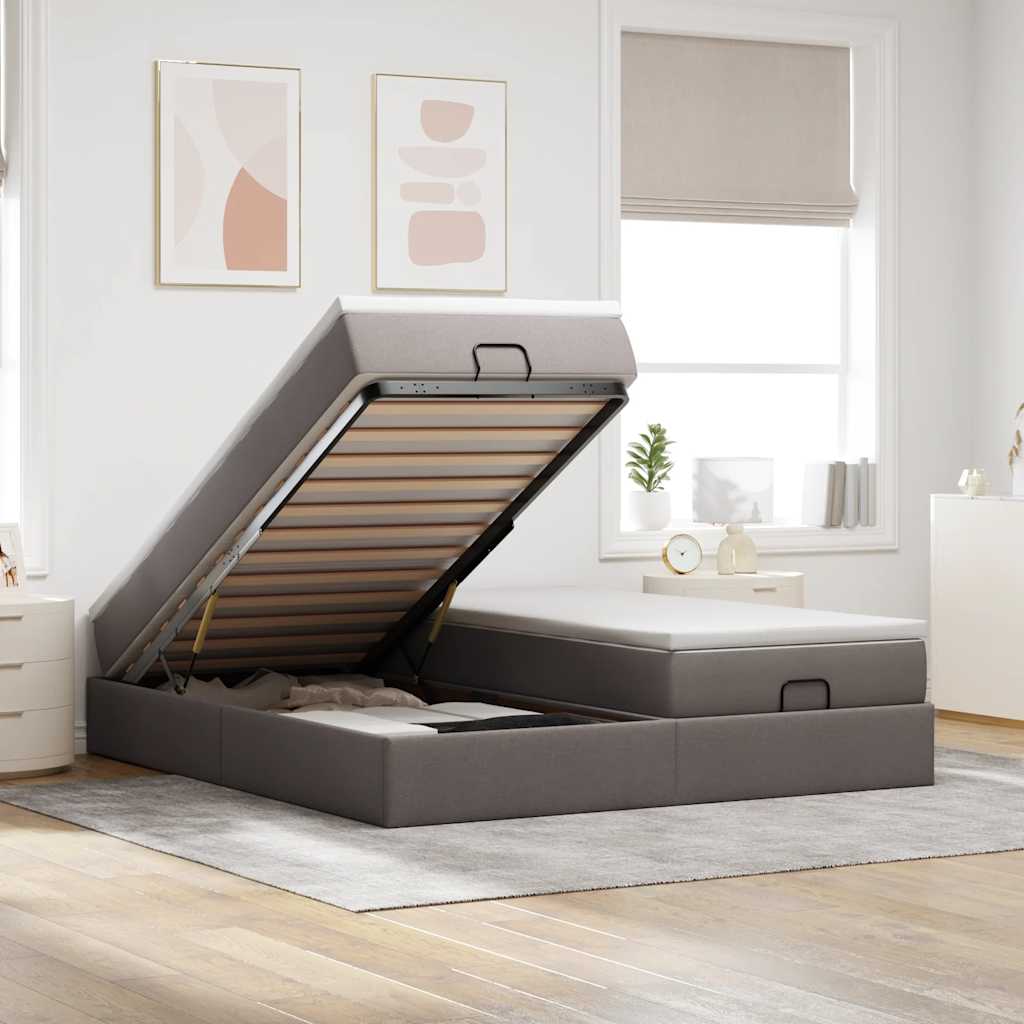 Cadre de lit ottoman avec matelas taupe 160x200 cm tissu - XIOS