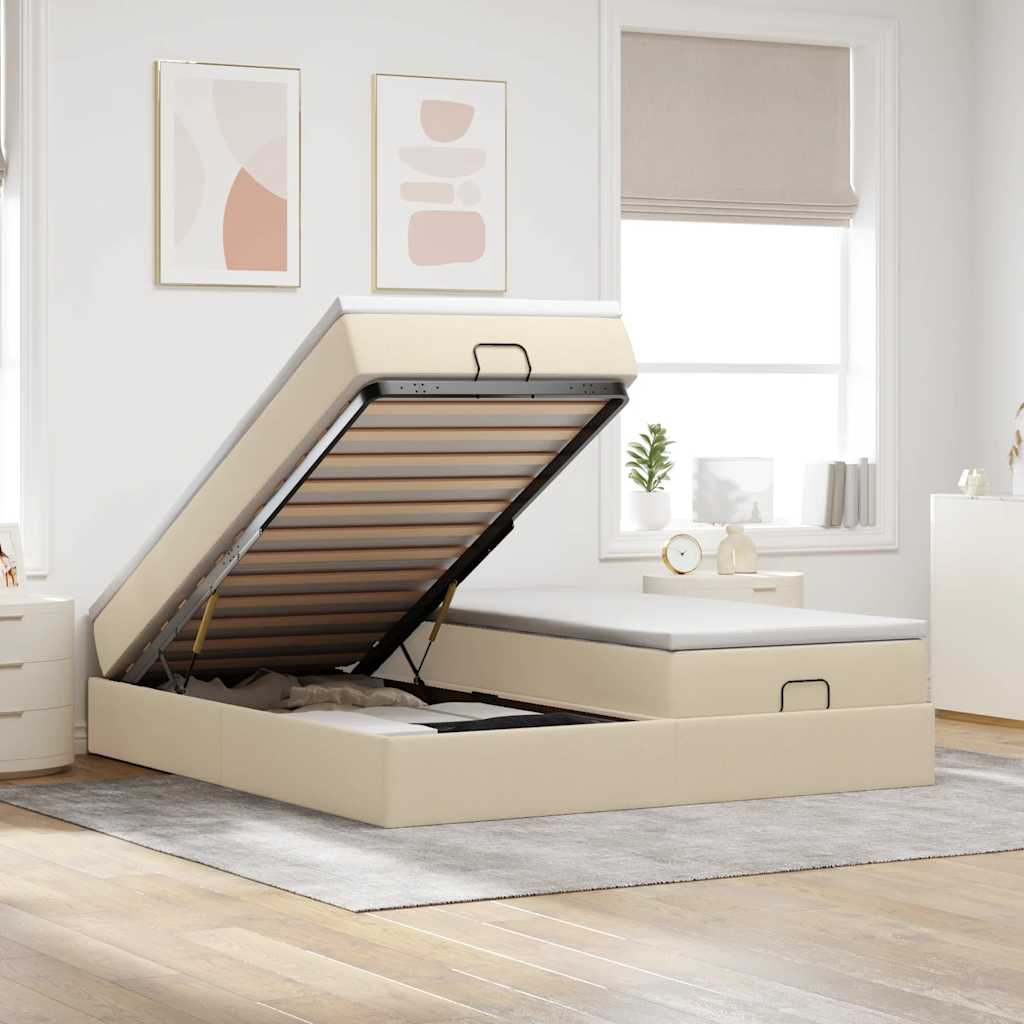 Cadre de lit ottoman avec matelas crème 160x200 cm tissu - XIOS