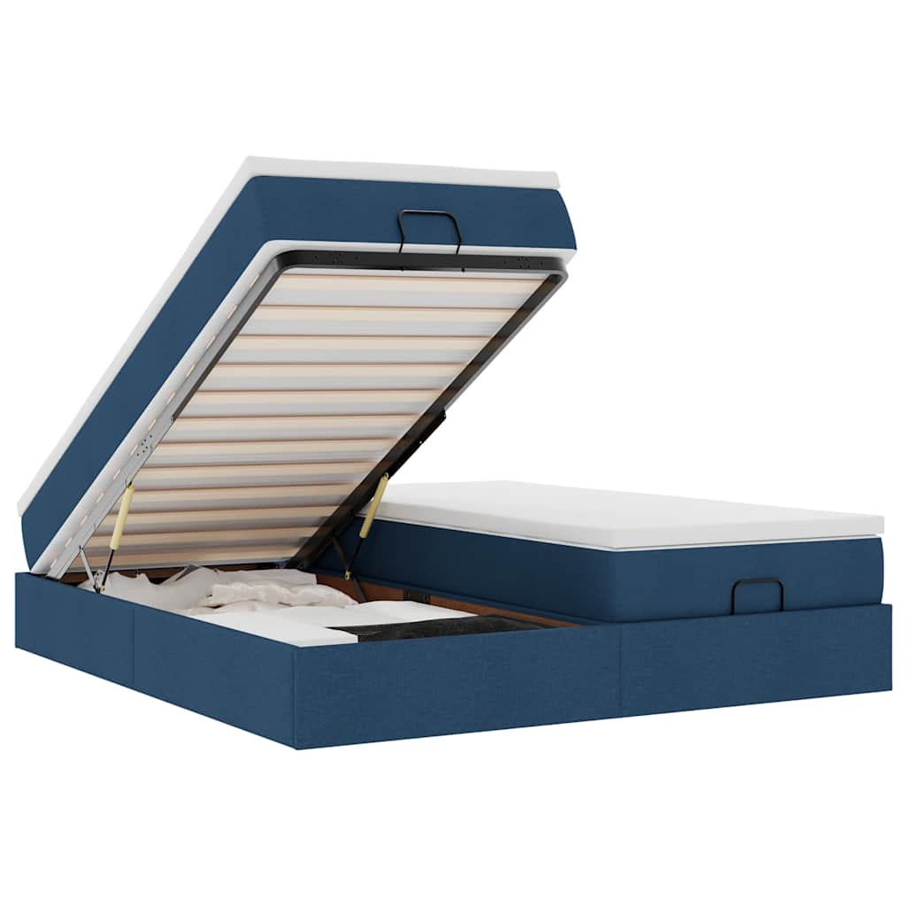 Cadre de lit ottoman avec matelas bleu 160x200 cm tissu - XIOS