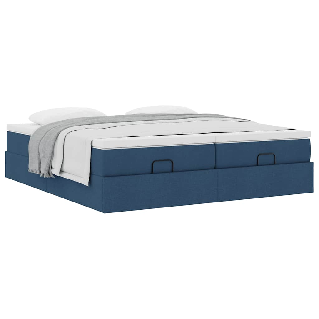 Cadre de lit ottoman avec matelas bleu 160x200 cm tissu - XIOS