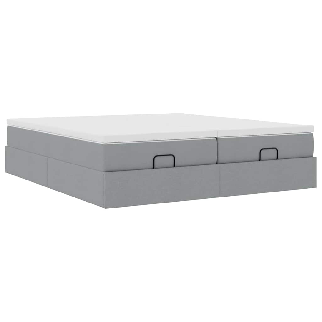 Cadre de lit ottoman et matelas gris clair 180x200cm tissu - XIOS