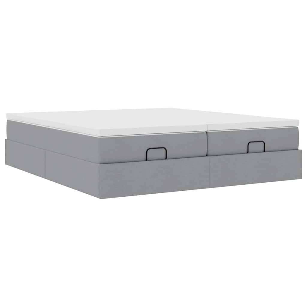 Cadre de lit ottoman et matelas gris clair 180x200cm tissu - XIOS