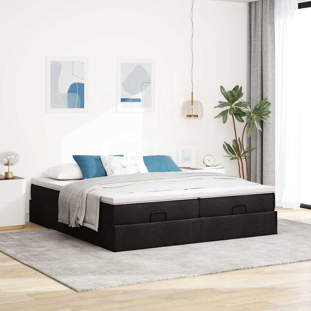 Cadre de lit ottoman avec matelas noir 180x200cm tissu - XIOS