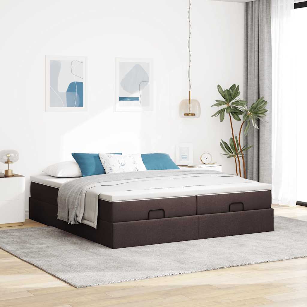 Cadre de lit ottoman avec matelas marron foncé 180x200 cm tissu - XIOS