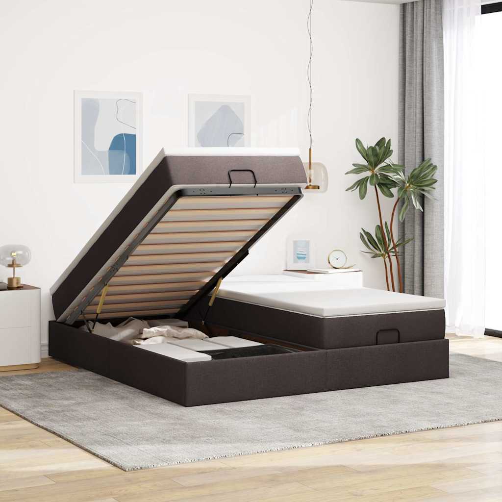 Cadre de lit ottoman avec matelas marron foncé 180x200 cm tissu - XIOS
