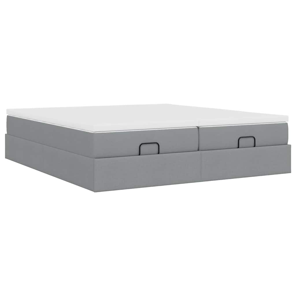Cadre de lit ottoman et matelas gris clair 200x200cm tissu - XIOS