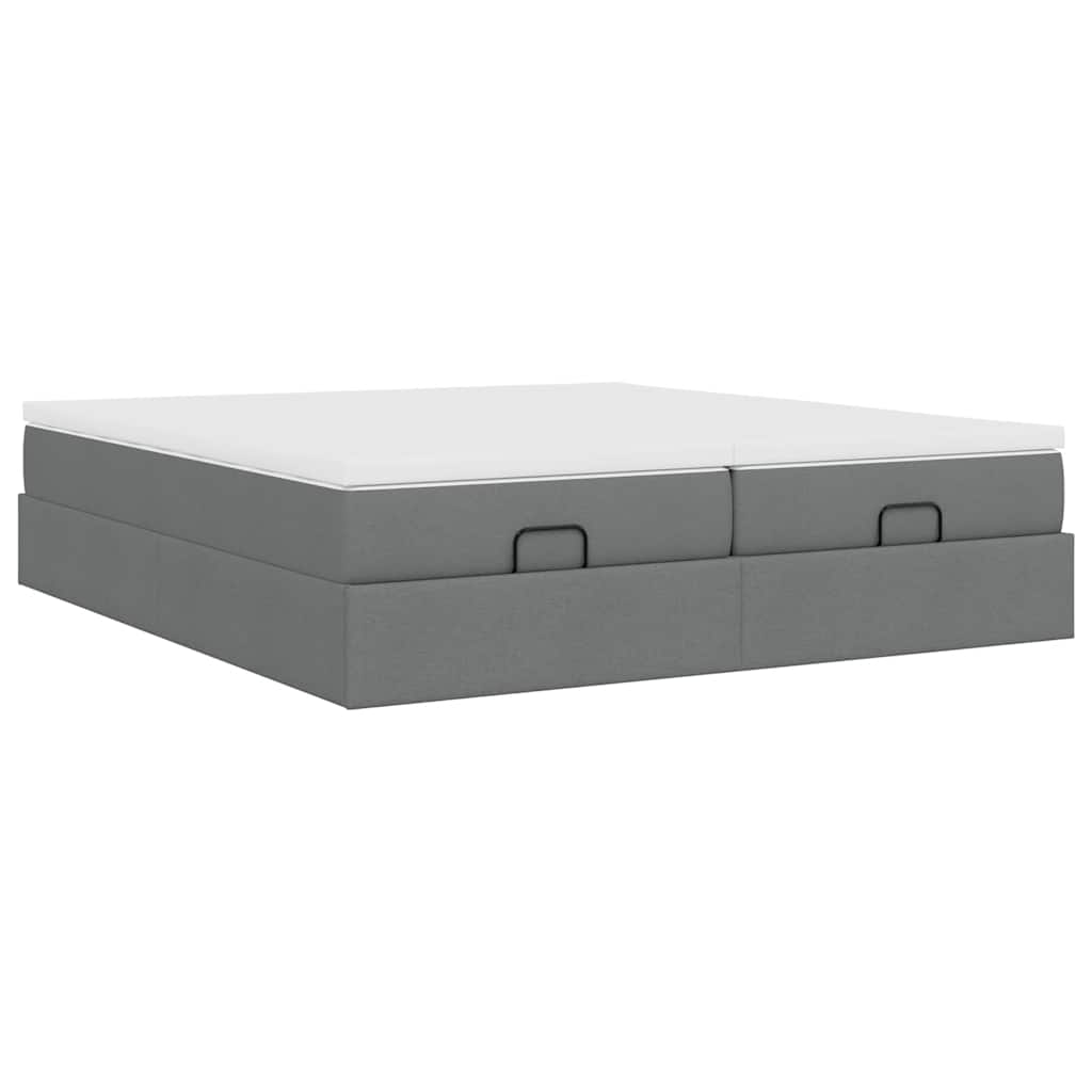 Cadre de lit ottoman avec matelas gris foncé 200x200cm tissu - XIOS