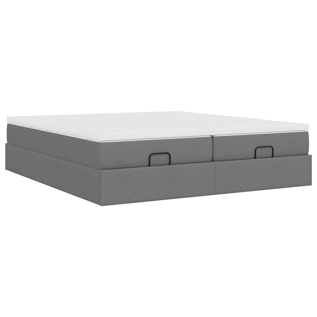 Cadre de lit ottoman avec matelas gris foncé 200x200cm tissu - XIOS