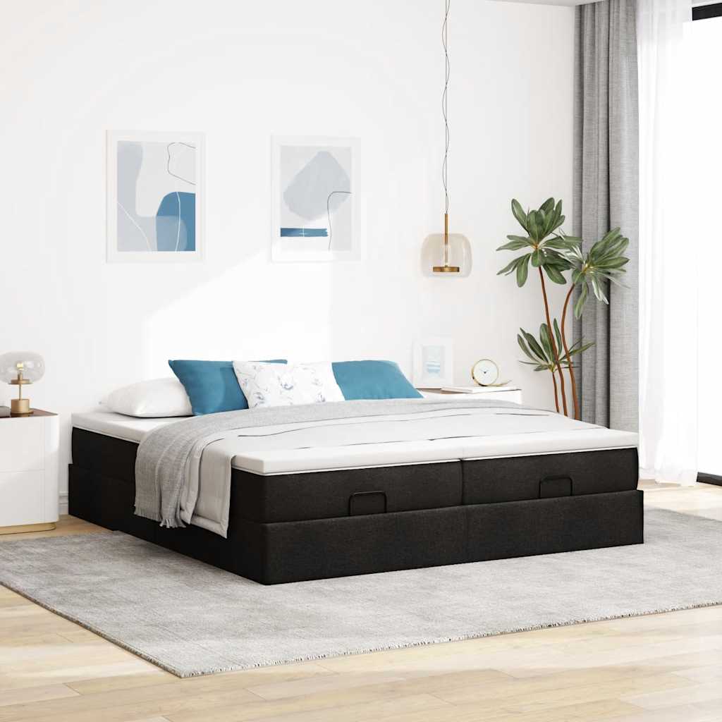 Cadre de lit ottoman avec matelas noir 200x200cm tissu - XIOS
