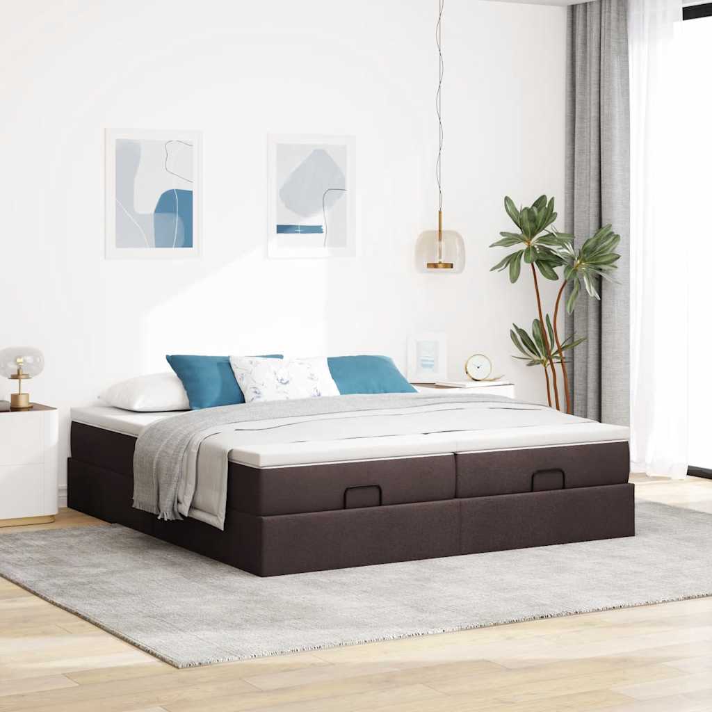 Cadre de lit ottoman avec matelas marron foncé 200x200 cm tissu - XIOS