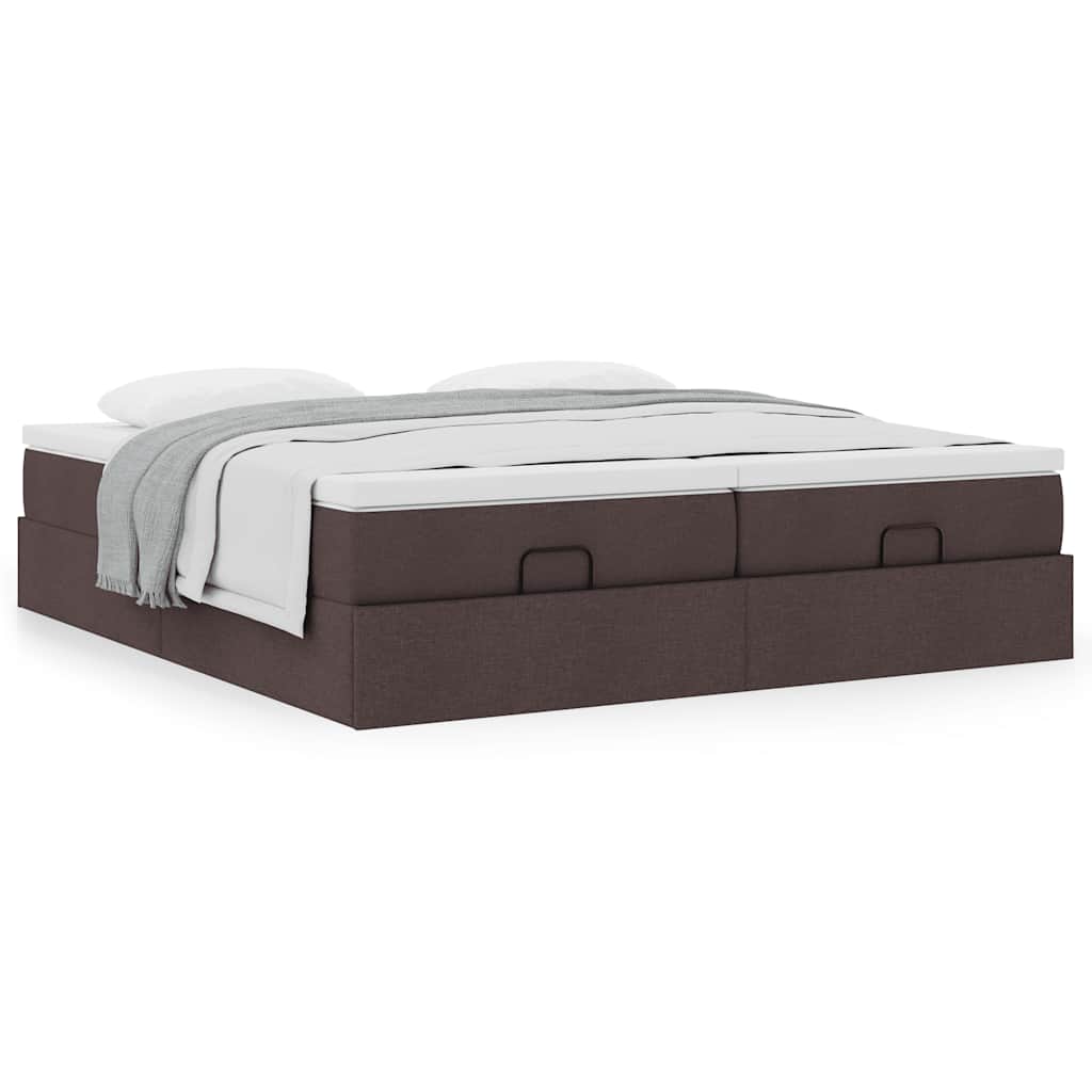 Cadre de lit ottoman avec matelas marron foncé 200x200 cm tissu - XIOS