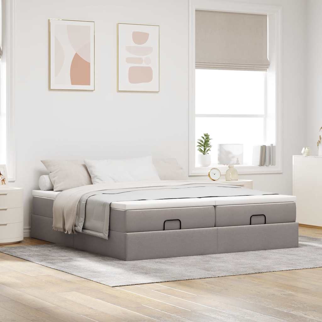 Cadre de lit ottoman avec matelas taupe 200x200cm tissu - XIOS
