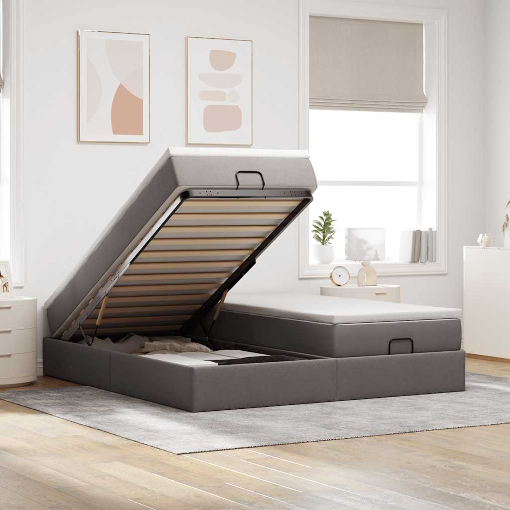 Cadre de lit ottoman avec matelas taupe 200x200cm tissu - XIOS