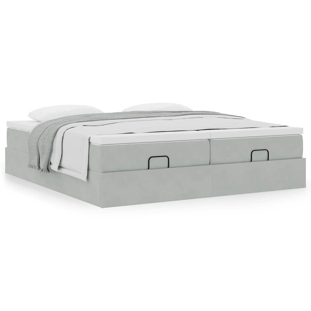 Cadre de lit ottoman et matelas gris clair 160x200cm velours - XIOS