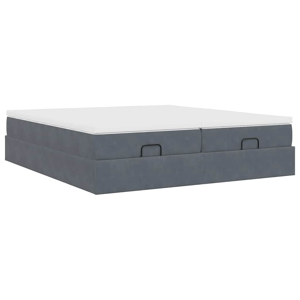 Cadre de lit ottoman avec matelas gris foncé 160x200cm velours - XIOS