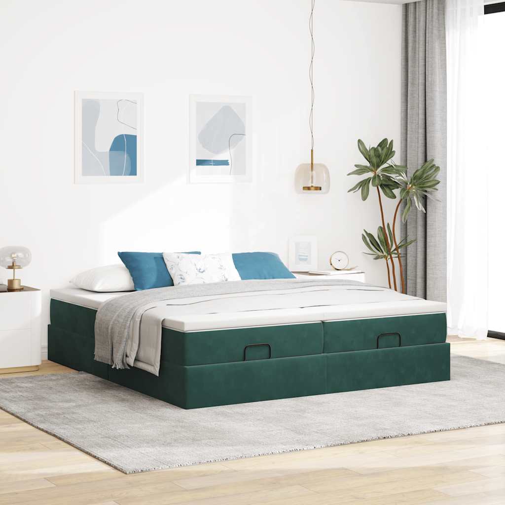 Cadre de lit ottoman avec matelas vert foncé 160x200 cm velours - XIOS