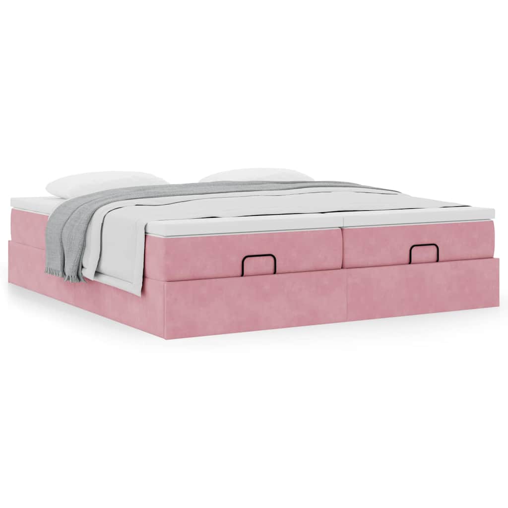 Cadre de lit ottoman avec matelas rose 160x200 cm velours - XIOS