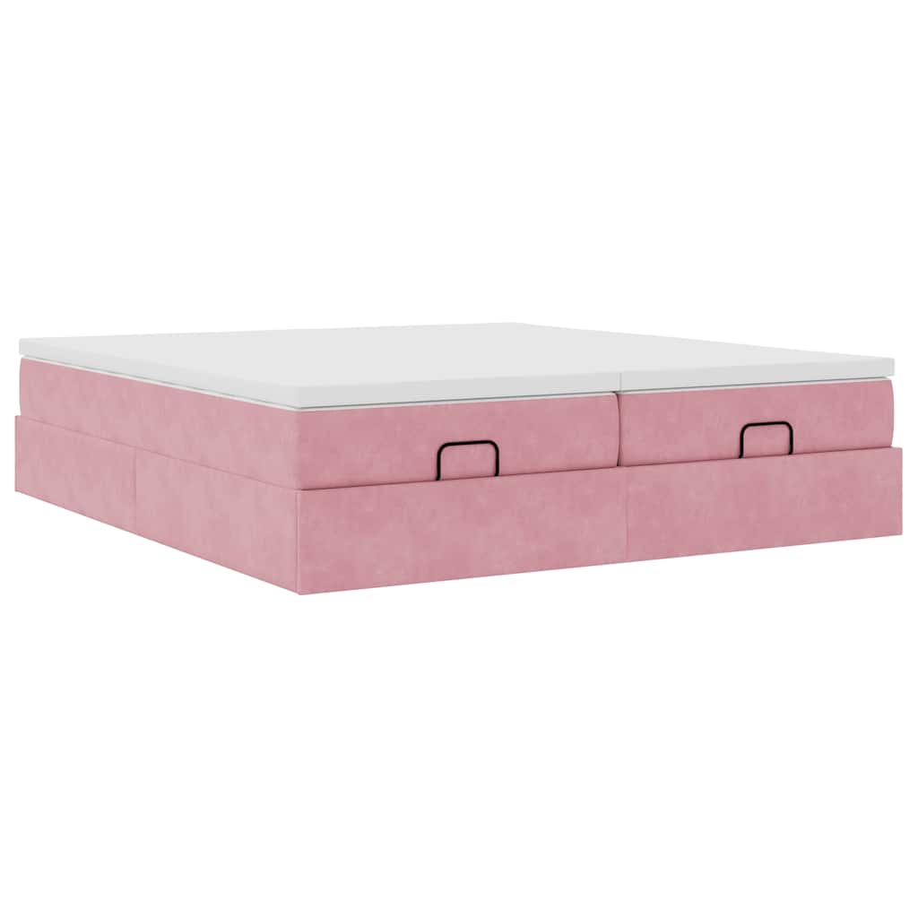 Cadre de lit ottoman avec matelas rose 160x200 cm velours - XIOS