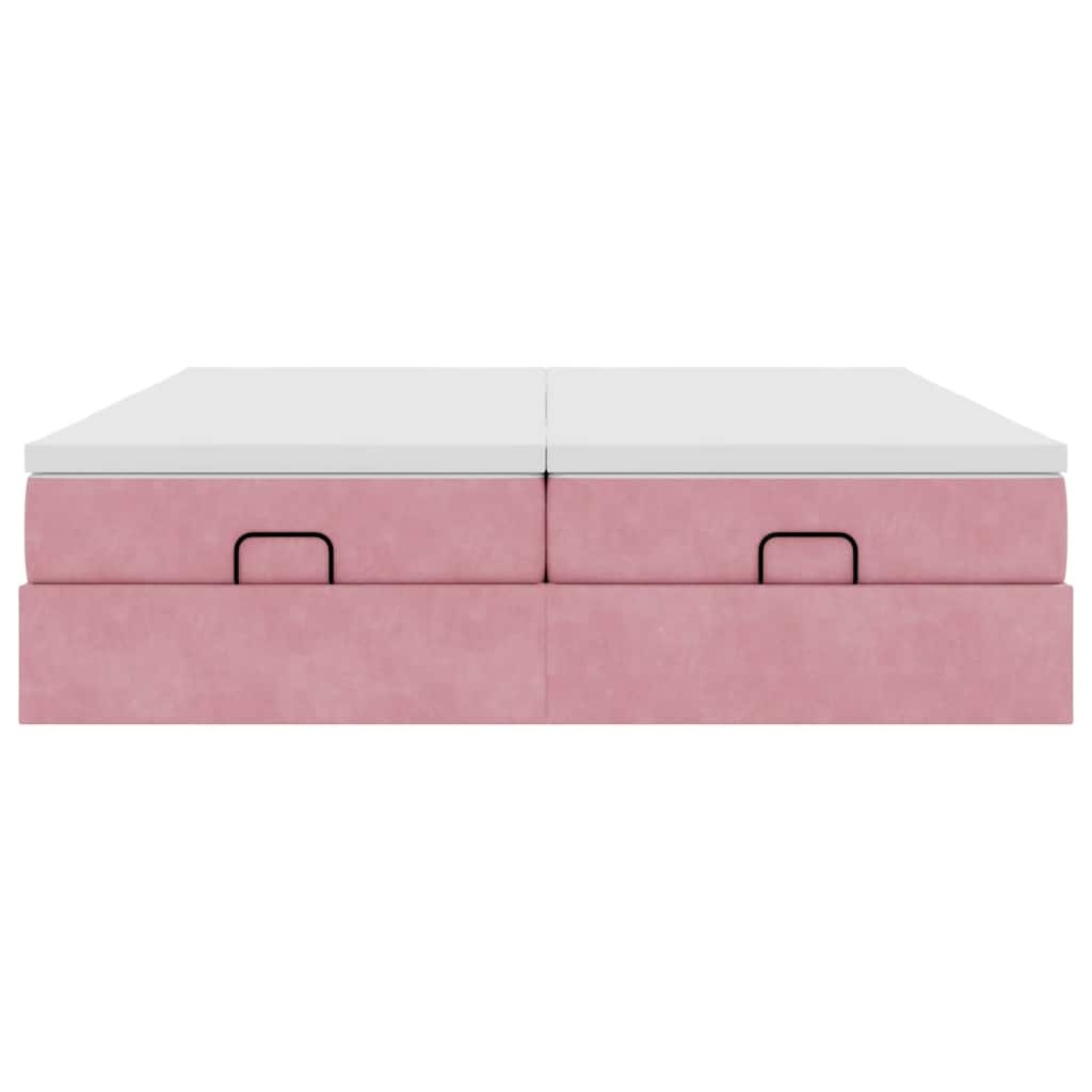 Cadre de lit ottoman avec matelas rose 160x200 cm velours - XIOS