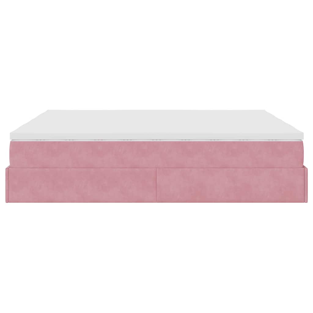 Cadre de lit ottoman avec matelas rose 160x200 cm velours - XIOS