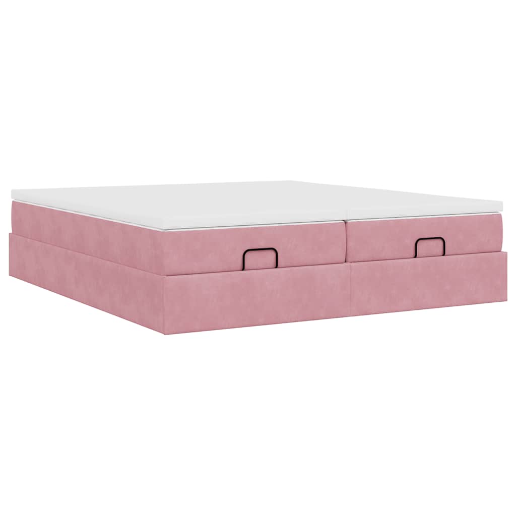 Cadre de lit ottoman avec matelas rose 160x200 cm velours - XIOS