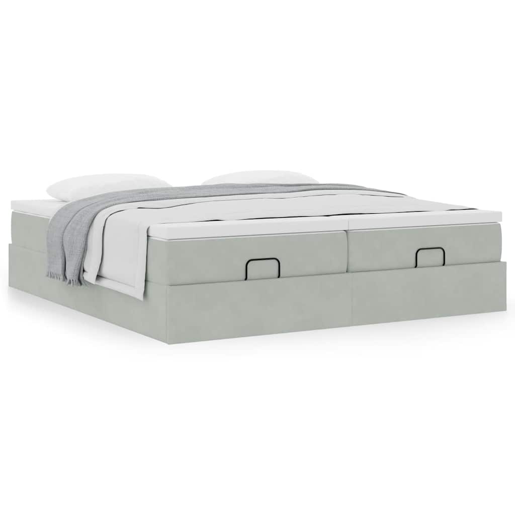 Cadre de lit ottoman et matelas gris clair 180x200cm velours - XIOS