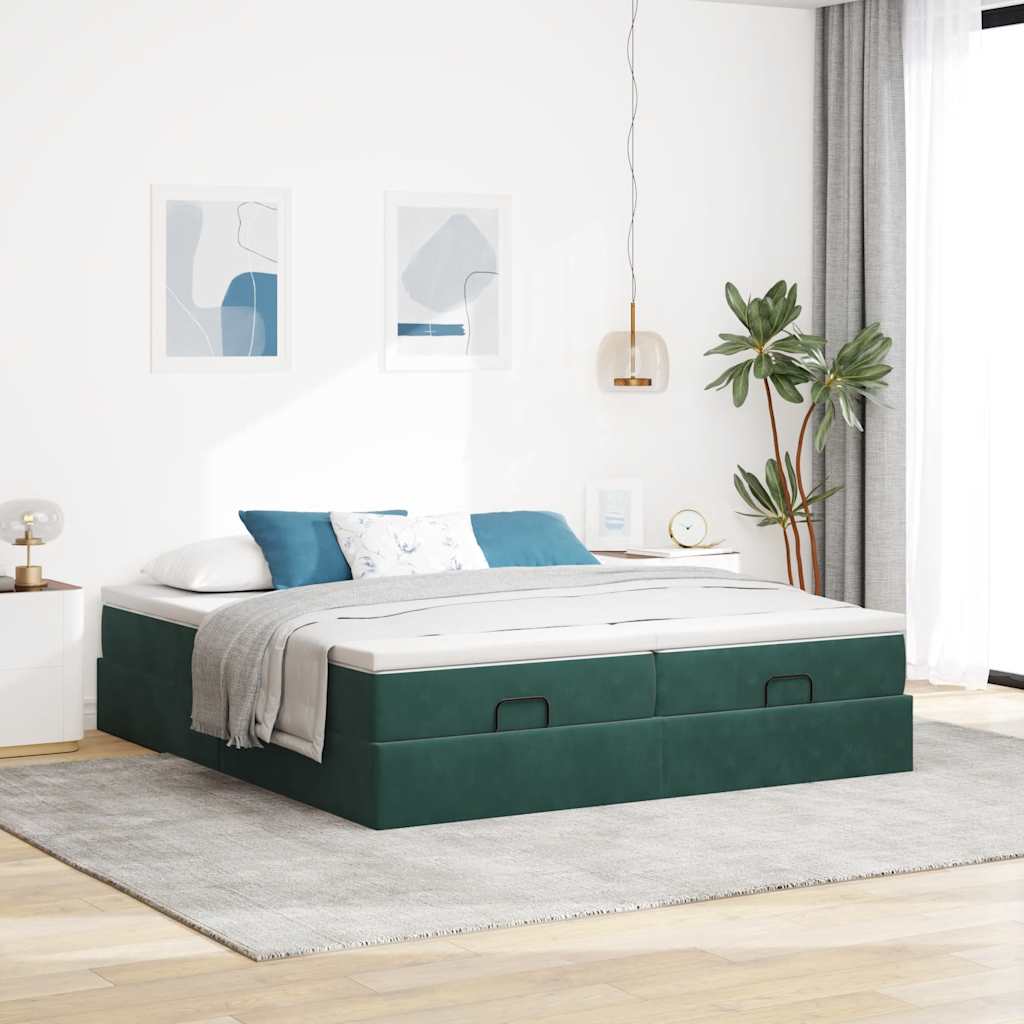 Cadre de lit ottoman avec matelas vert foncé 180x200cm velours - XIOS