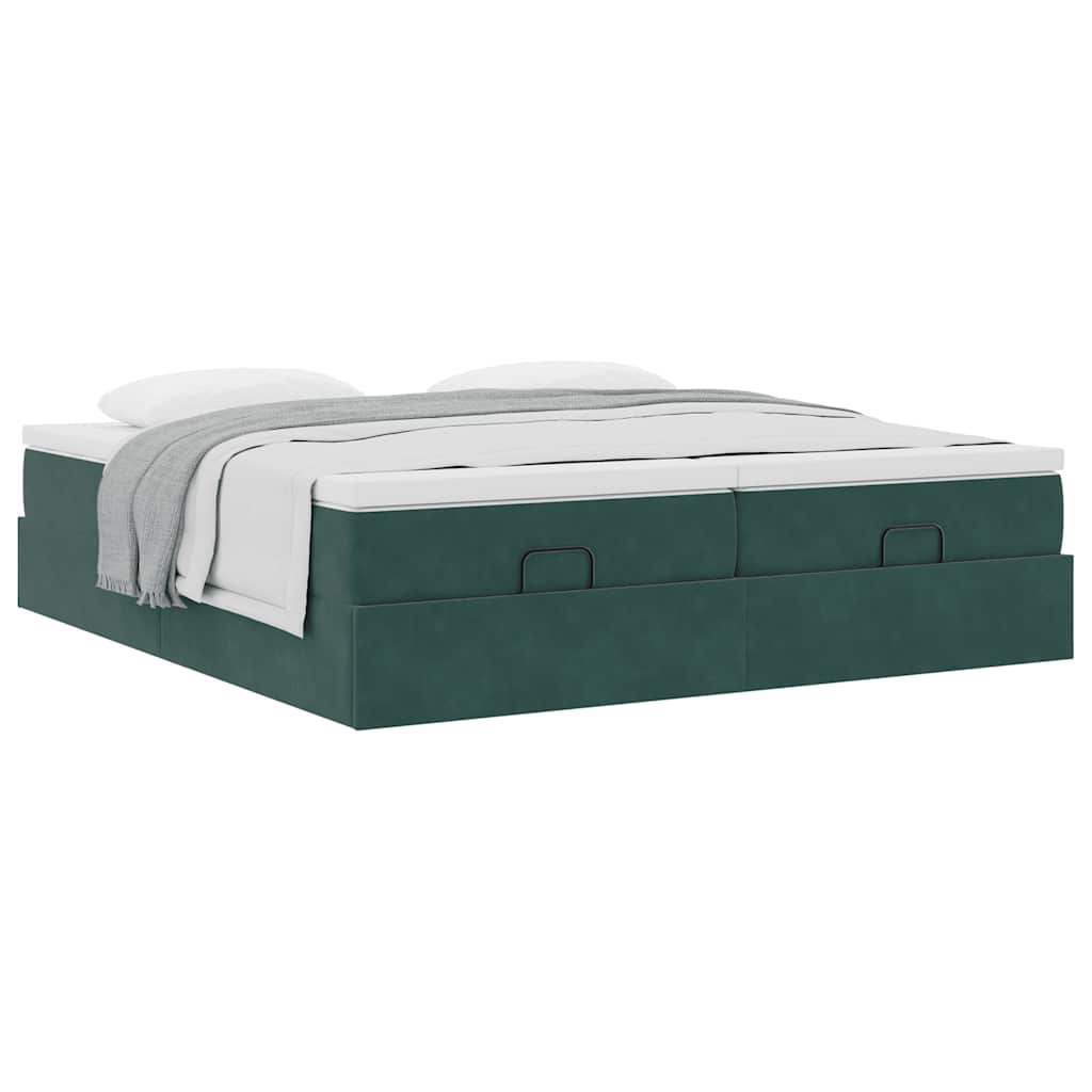 Cadre de lit ottoman avec matelas vert foncé 180x200cm velours - XIOS