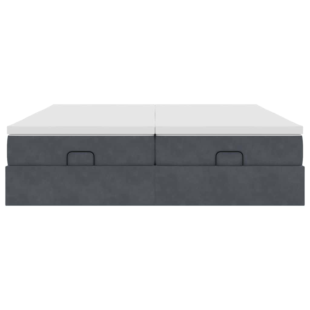 Cadre de lit ottoman avec matelas gris foncé 200x200 cm velours - XIOS