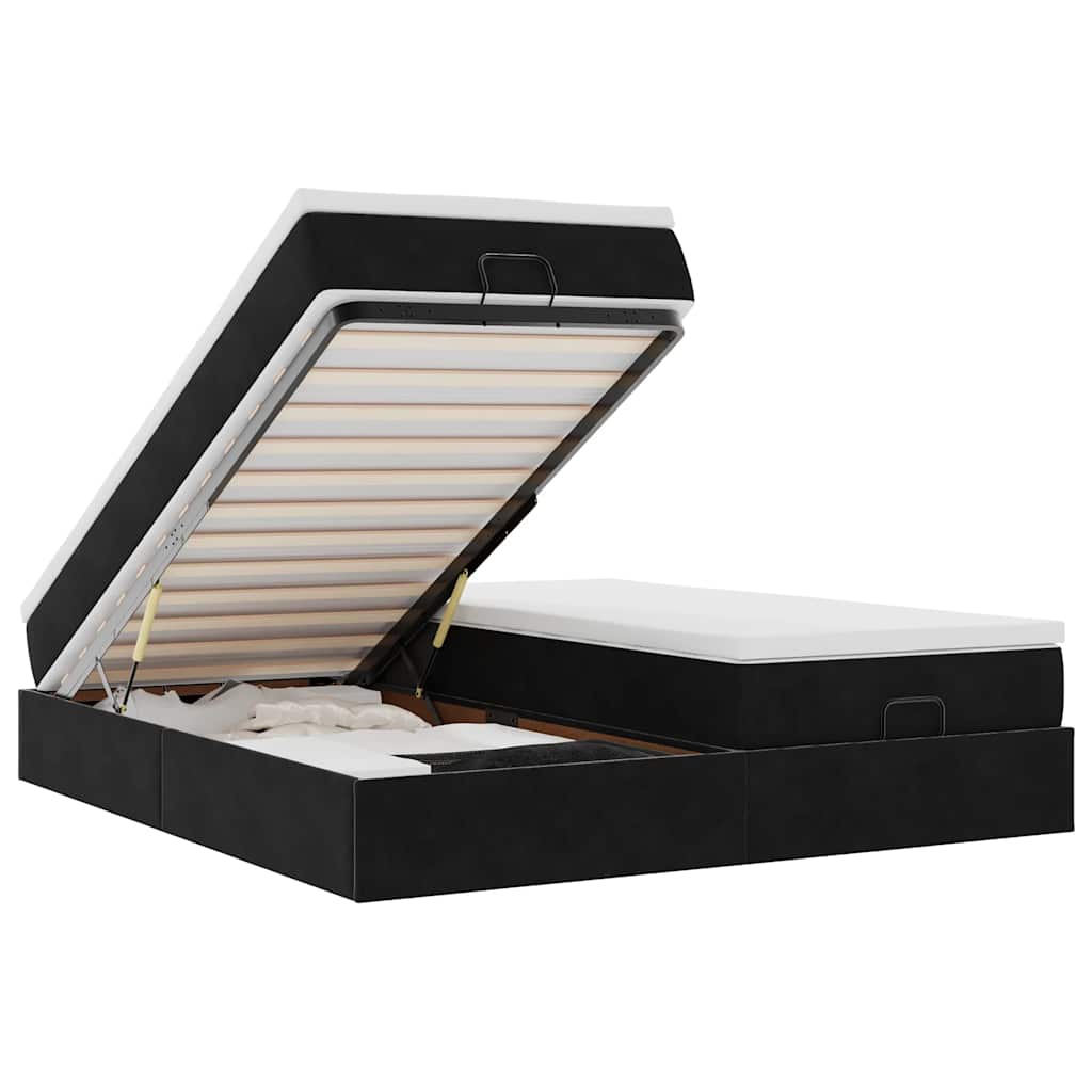 Cadre de lit ottoman avec matelas noir 200x200cm velours - XIOS