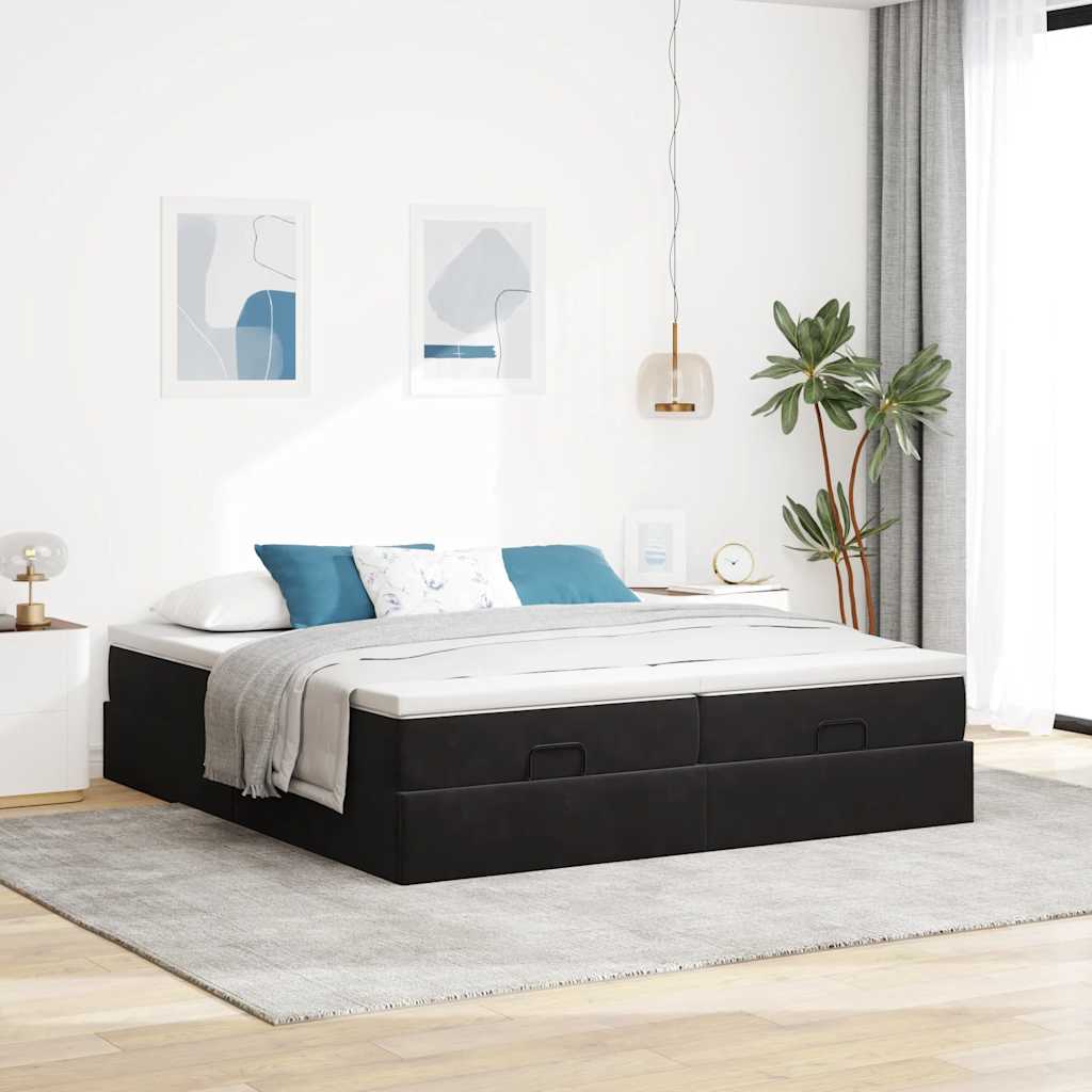 Cadre de lit ottoman avec matelas noir 200x200cm velours - XIOS