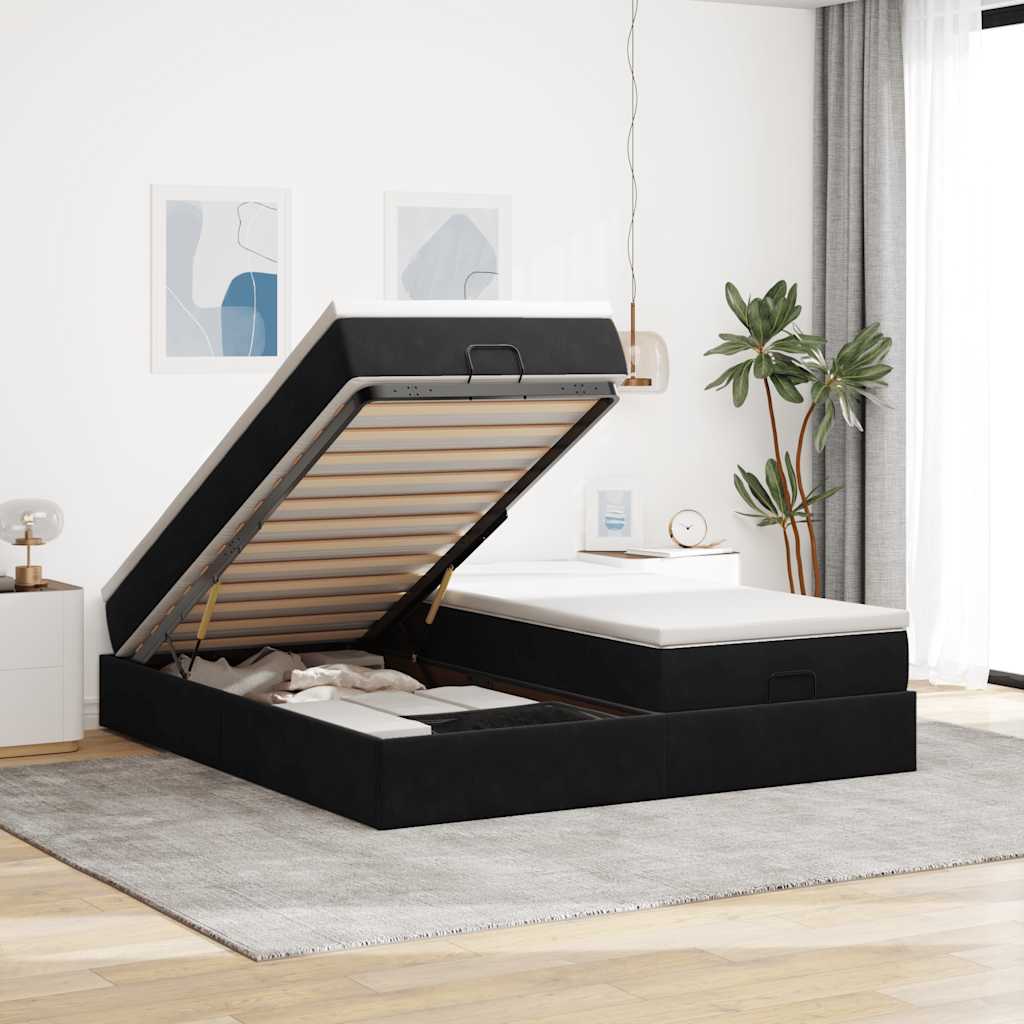 Cadre de lit ottoman avec matelas noir 200x200cm velours - XIOS