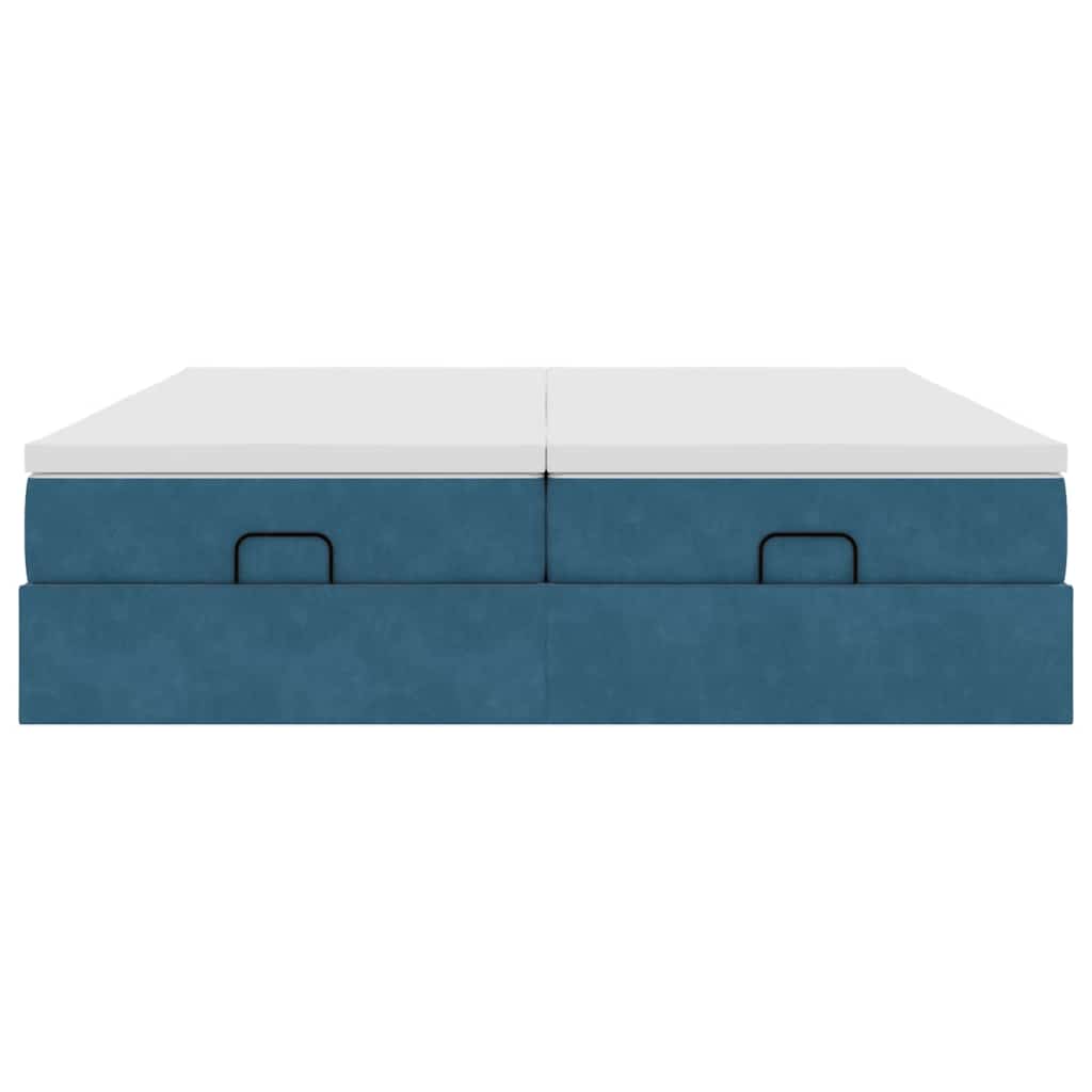 Cadre de lit ottoman avec matelas bleu foncé 200x200 cm velours - XIOS