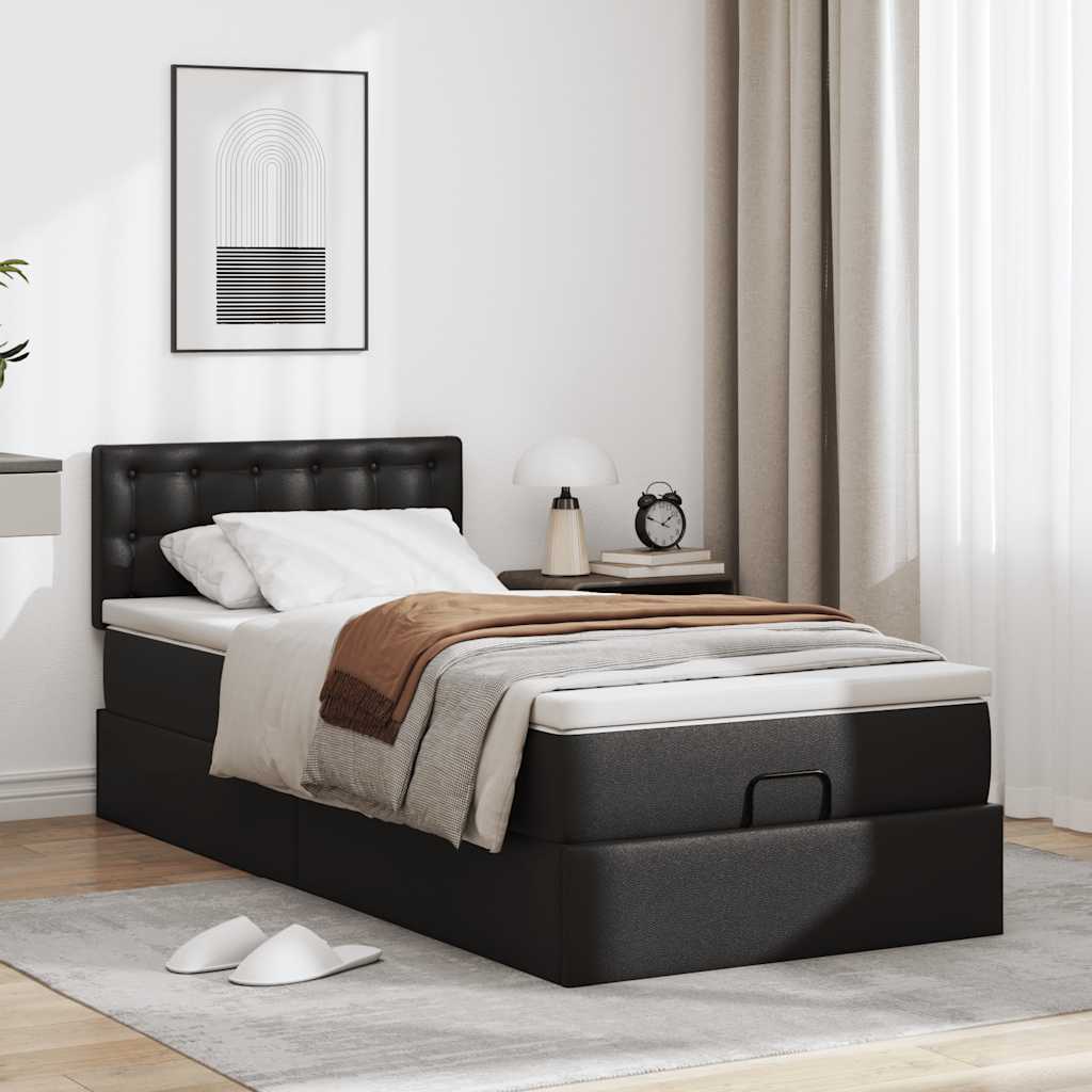 Lit ottoman avec matelas noir 90x190 cm similicuir - XIOS