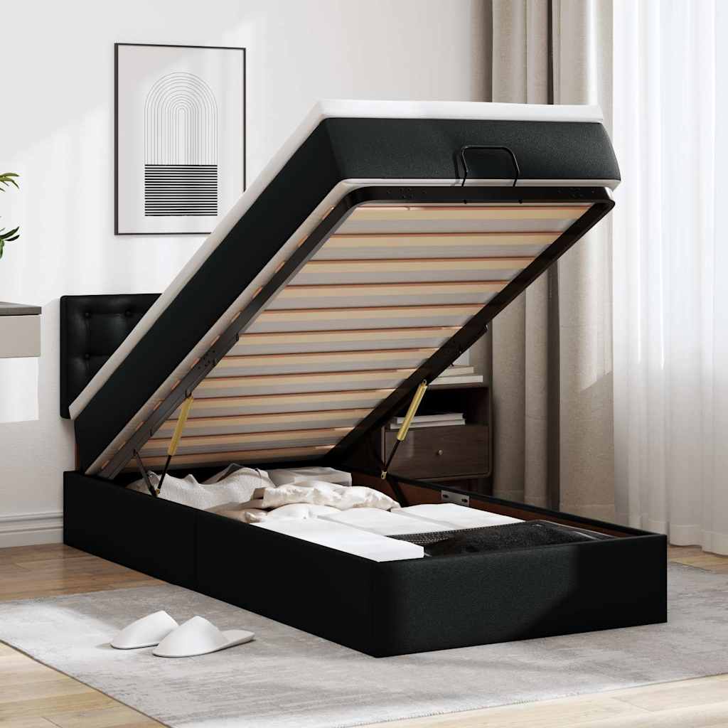 Lit ottoman avec matelas noir 90x190 cm similicuir - XIOS