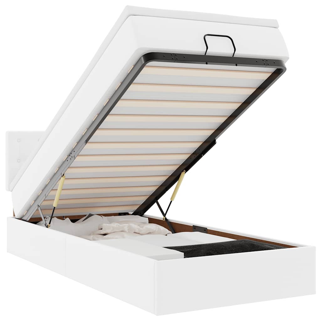 Lit ottoman avec matelas blanc 90x190 cm similicuir - XIOS