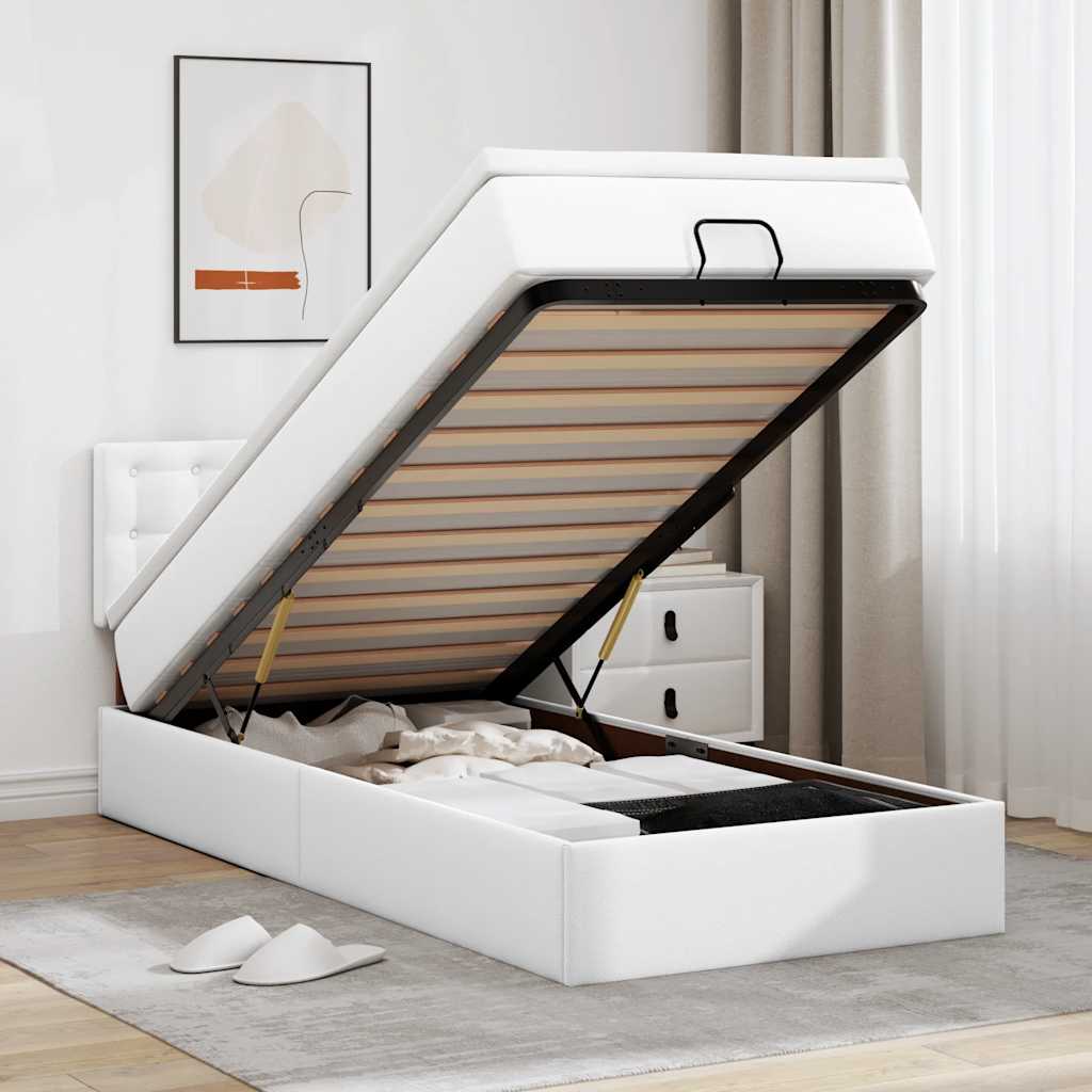 Lit ottoman avec matelas blanc 90x190 cm similicuir - XIOS