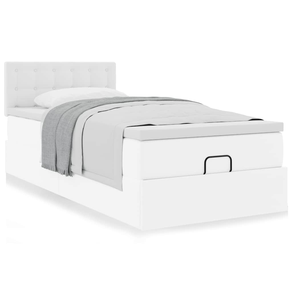 Lit ottoman avec matelas blanc 90x200 cm similicuir - XIOS